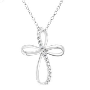 Haus of Brilliance Silver Diamond Accent Cross Ribbon 18" Pendant Necklaces